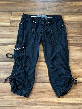 Y2K Zana Di size 7 black cotton cinch cargo capris utility